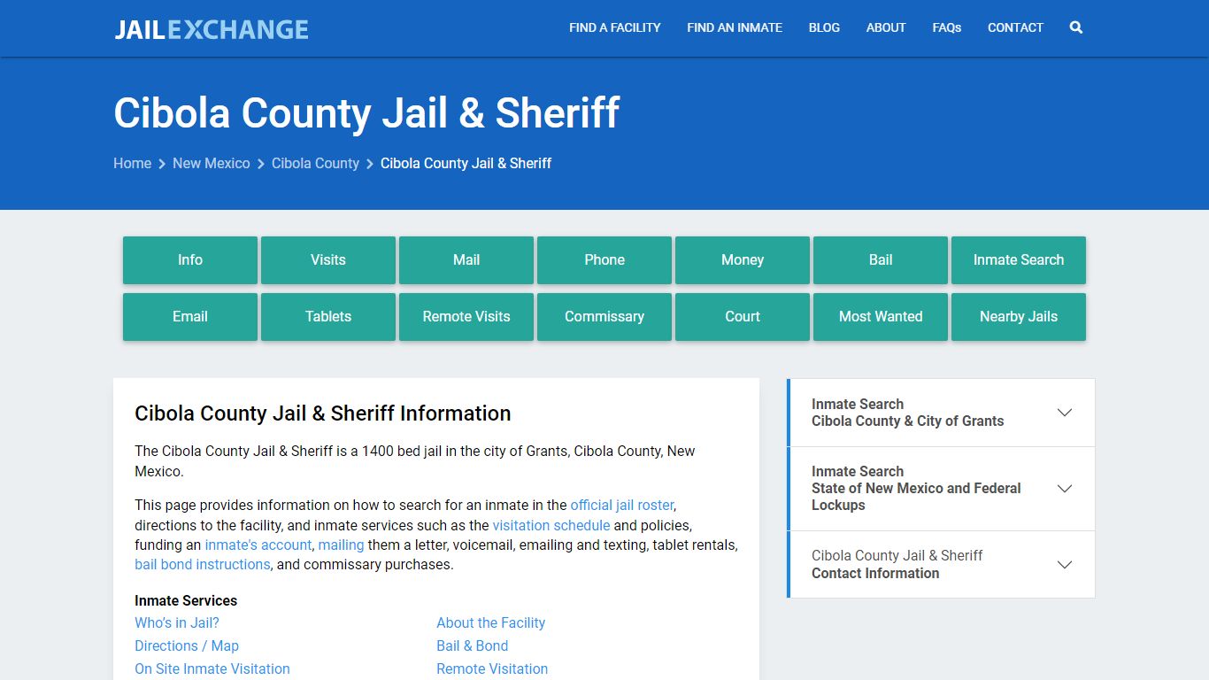 Cibola County Jail & Sheriff, NM Inmate Search, Information
